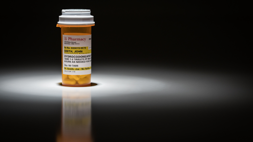 Medicine container of hydrocodone pills