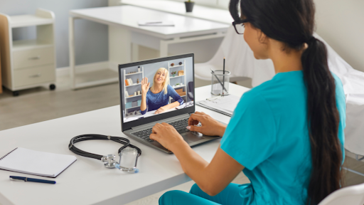 Doctor on a telehealth video call with a patient