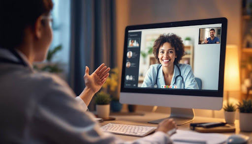 Doctor on a telehealth video call