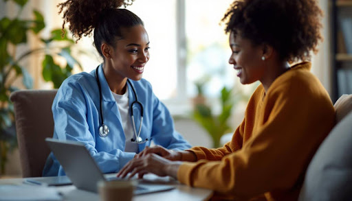 Doctor sitting and talking to patient