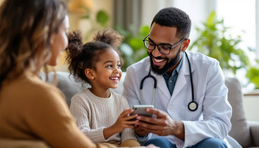 Doctor speaking with toddler.