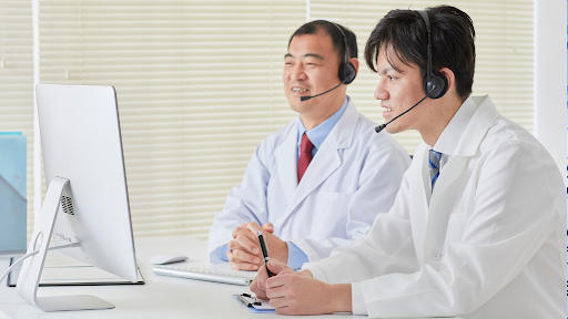Doctors connected to an online call