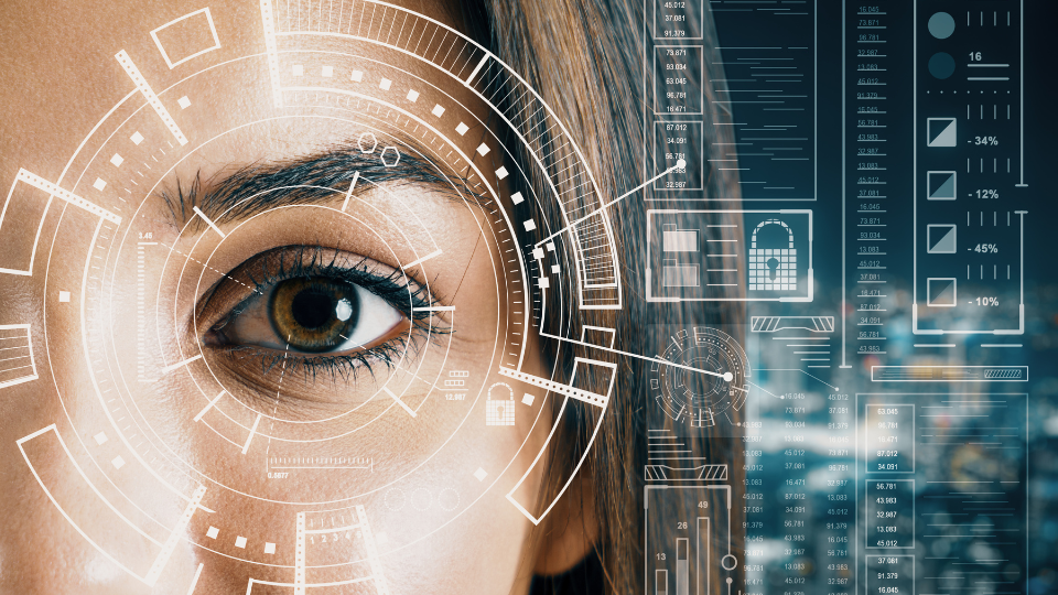 Left eye of woman with illustration on top