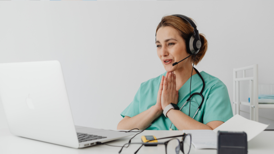 Doctor on laptop for a telehealth video call