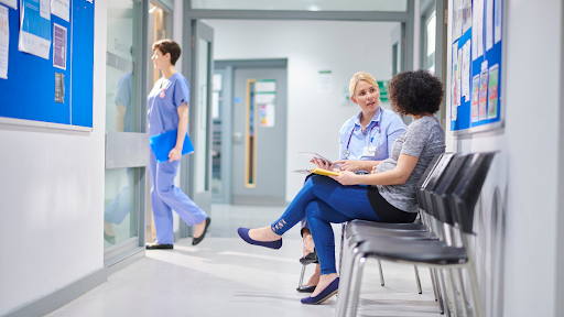Hallway waiting area in Urgent Care facility