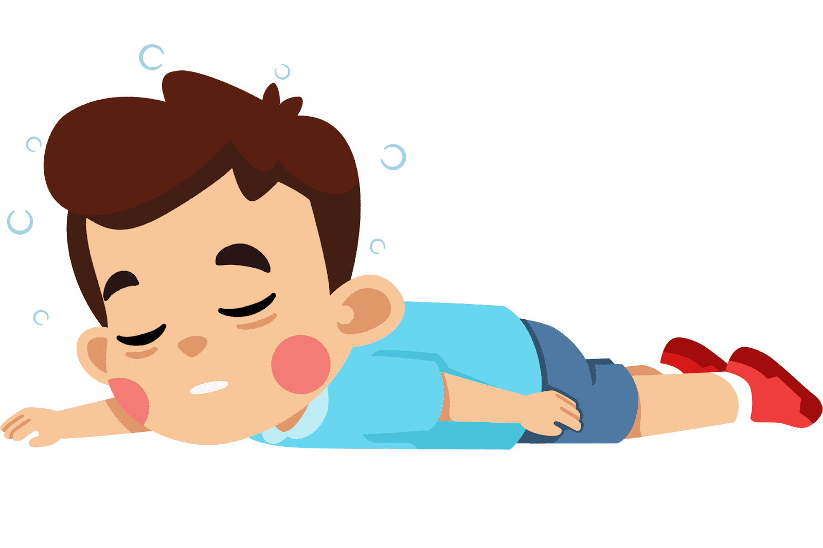 Illustration of a boy lying face down, appearing fainted.
