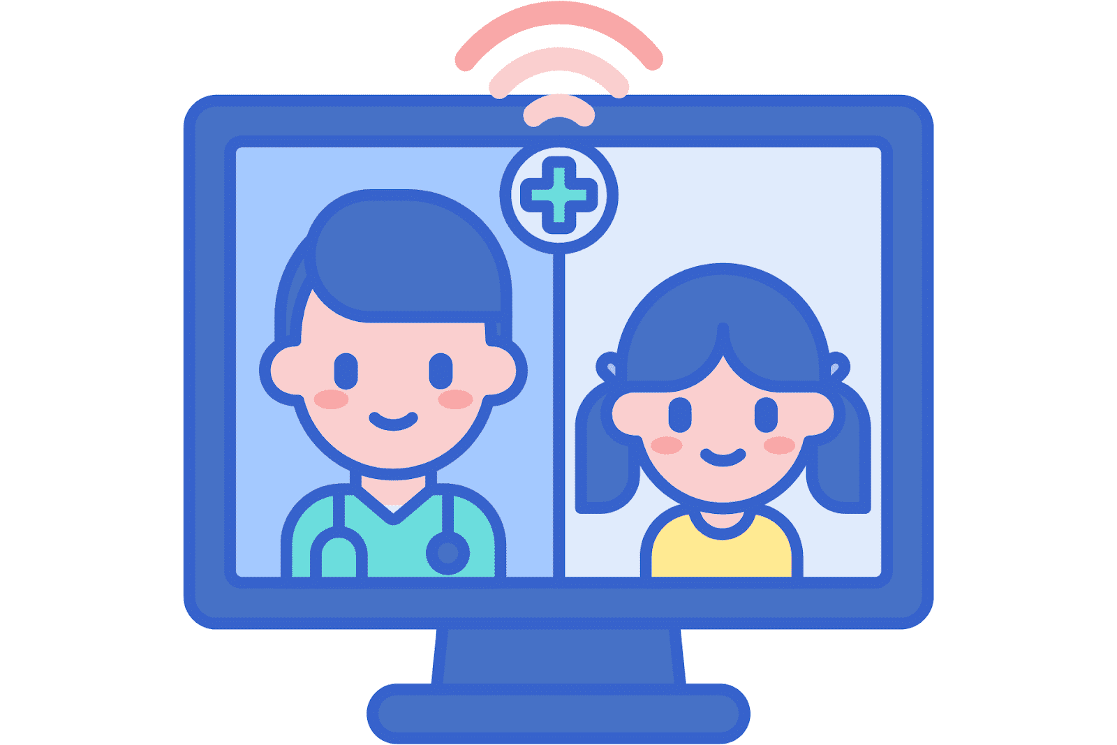 Illustration of a doctor and patient having an online consultation.