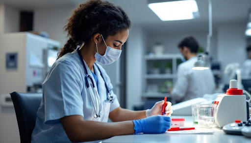 Nurse reviewing paperwork