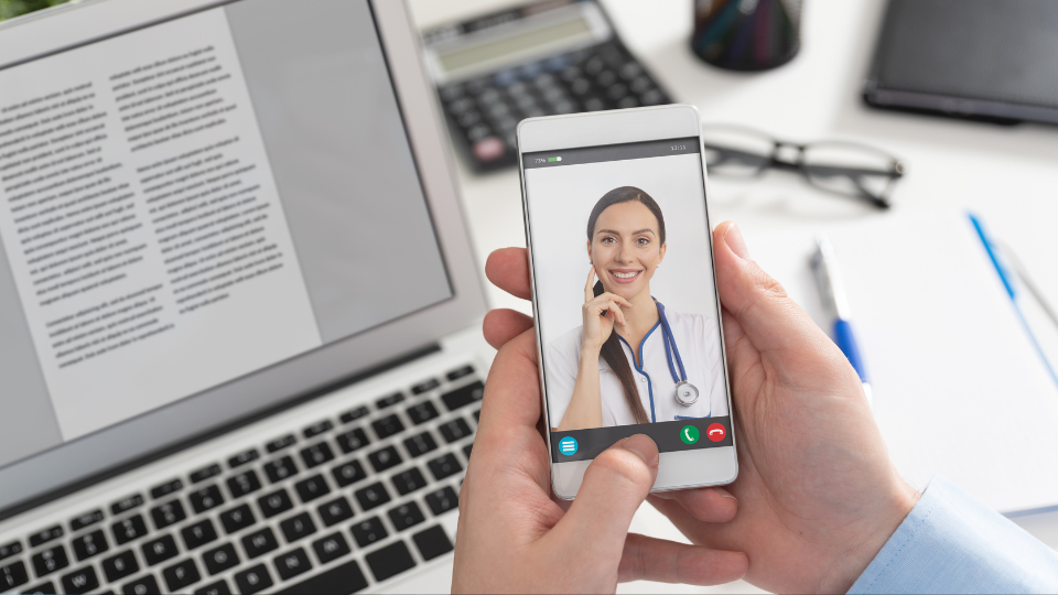 Telehealth video call with doctor on phone