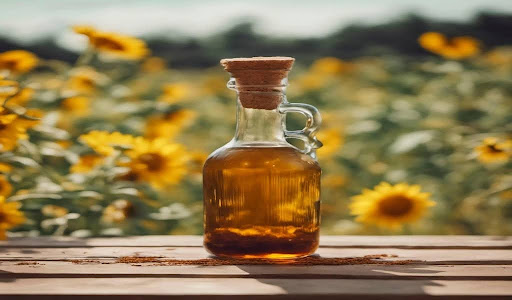 Glass jar of sunflower oil