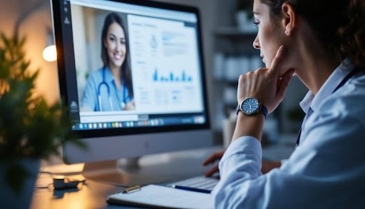 Doctor reviewing medical information on a computer