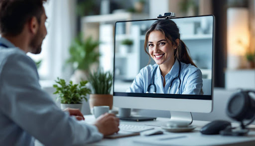 Man talking to Doctor over live video call