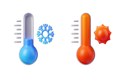 This illustration shows cold temperatures and hot temperatures