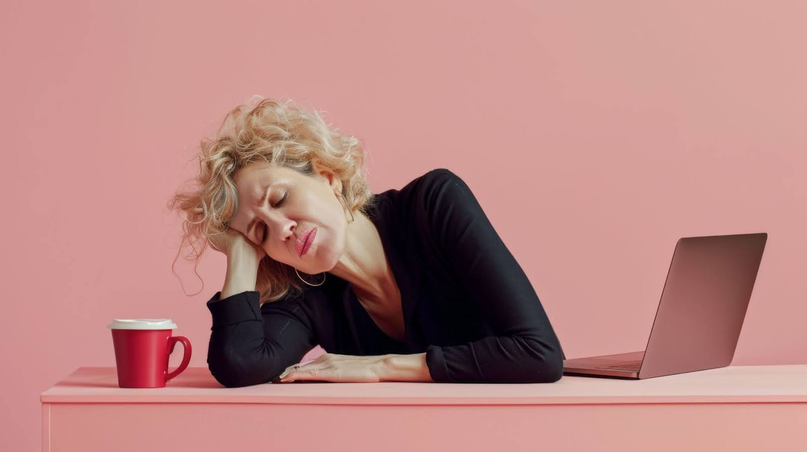 A woman feeling tired at her desk