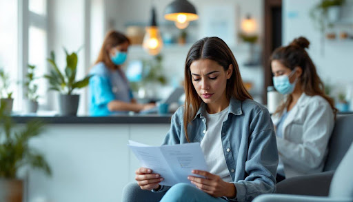 Woman reviewing medical test results