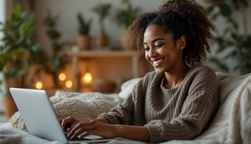 Woman using laptop for telehealth
